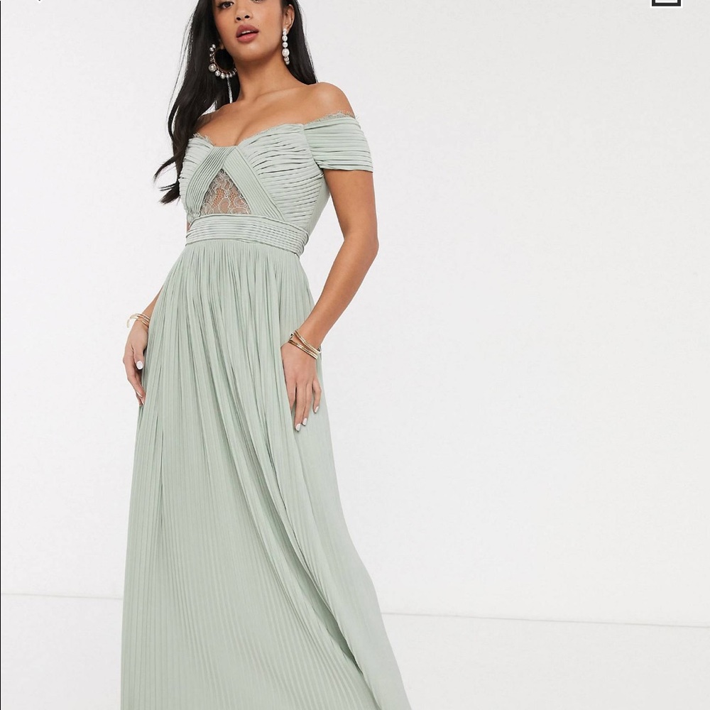 ASOS DESIGN Lace & Pleat Maxi Dress sage green